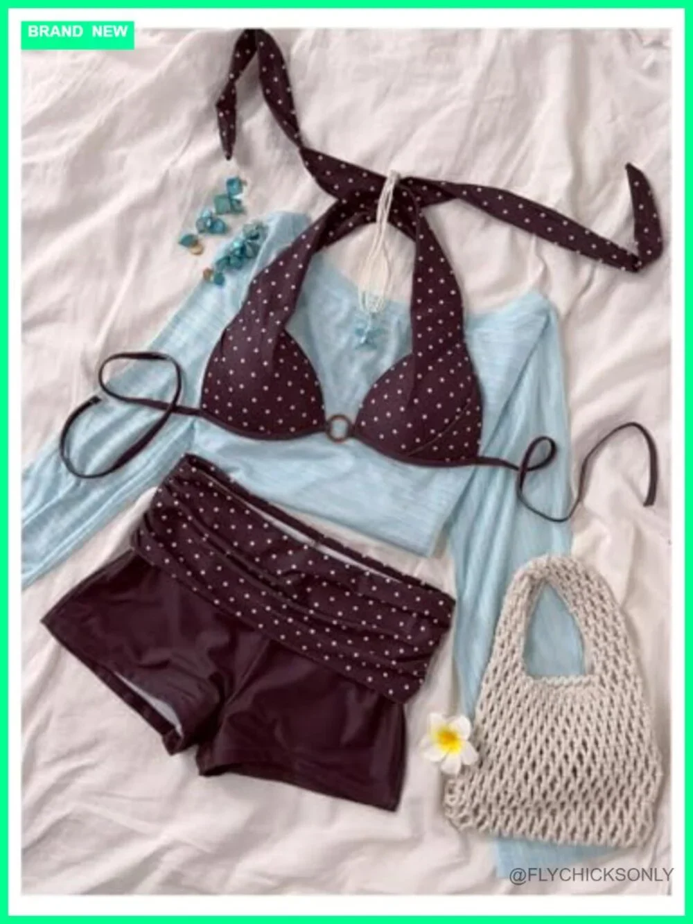 Polka Dot Halter Bikini Set Boyshorts Swimwear